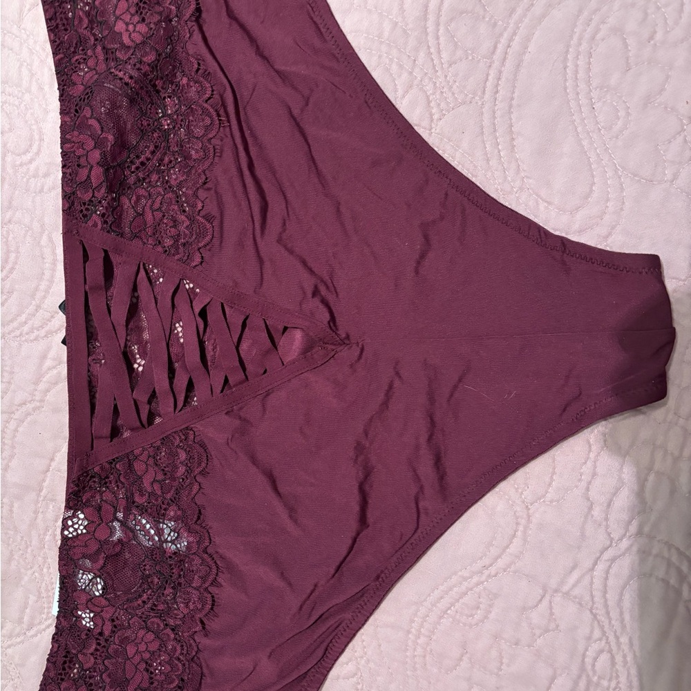 22/24 Cacique Women's Lace Trim Panty - Deep Burgundy and Blue Briefs-polyester - Picture 4 of 8